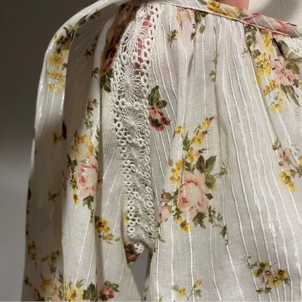 Lovestitch floral long sleeve oversized‎ blouse size M Medium - Picture 4 of 15